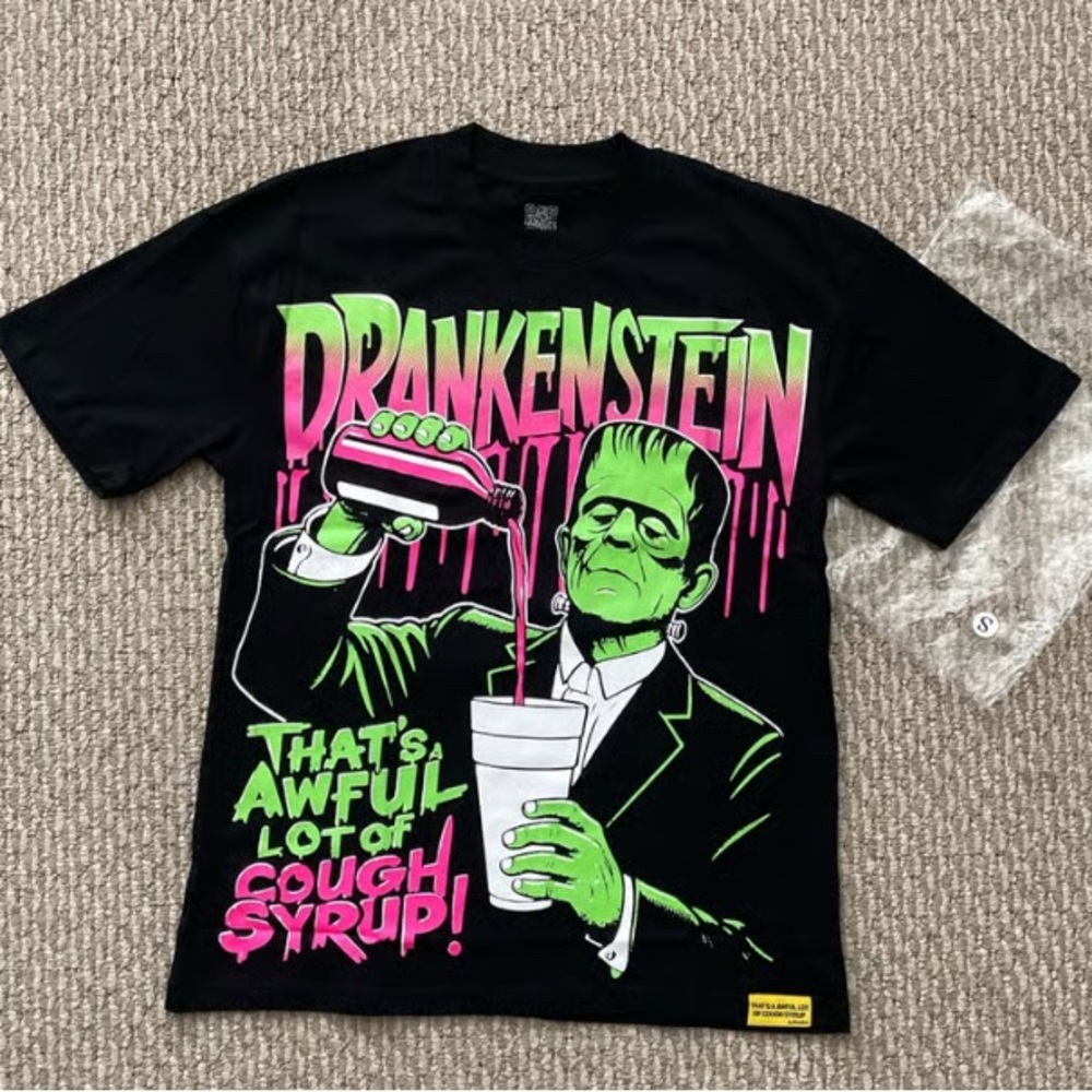 Black Graphic Tee with Frankenstein Design